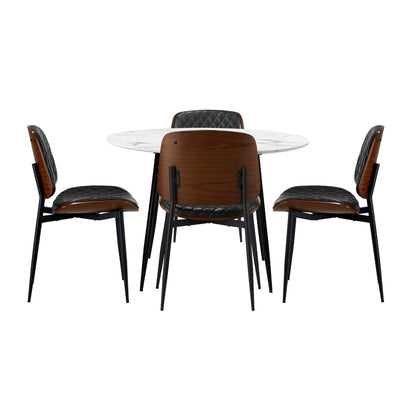 Round Dining Table & 4PCS Dining Chairs PU Black