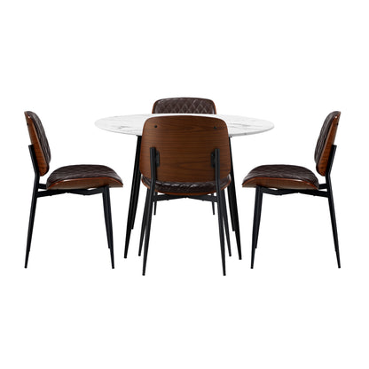 Round Dining Table & 4PCS Dining Chairs PU Walnut