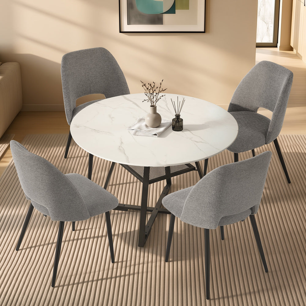 Round Dining Set Grey Fabric 50x47x82cm