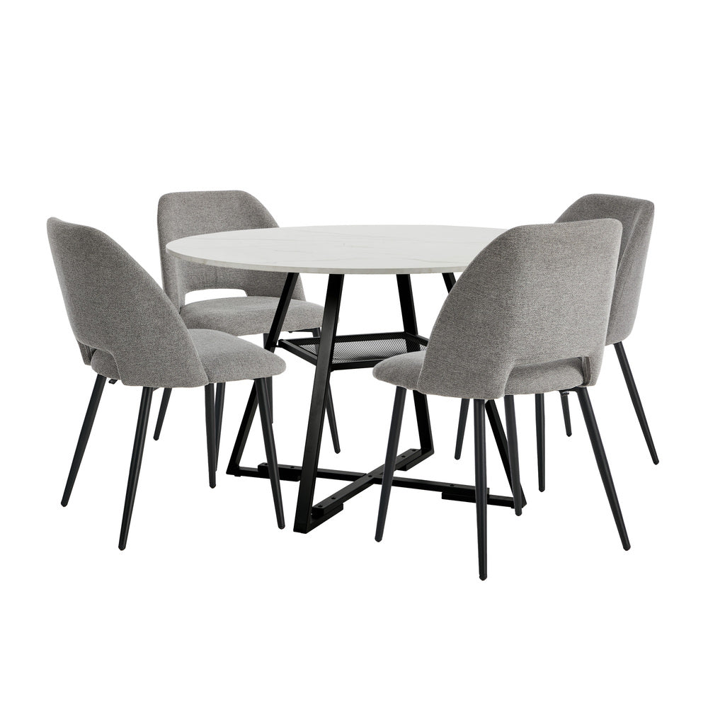 Round Dining Set Grey Fabric 50x47x82cm