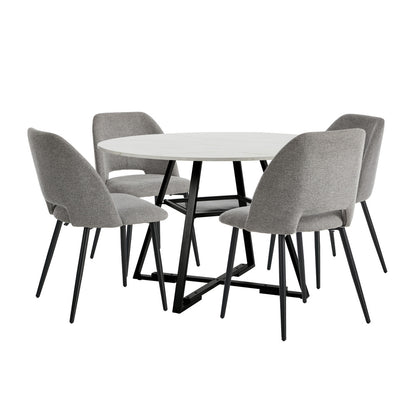 Round Dining Set Grey Fabric 50x47x82cm