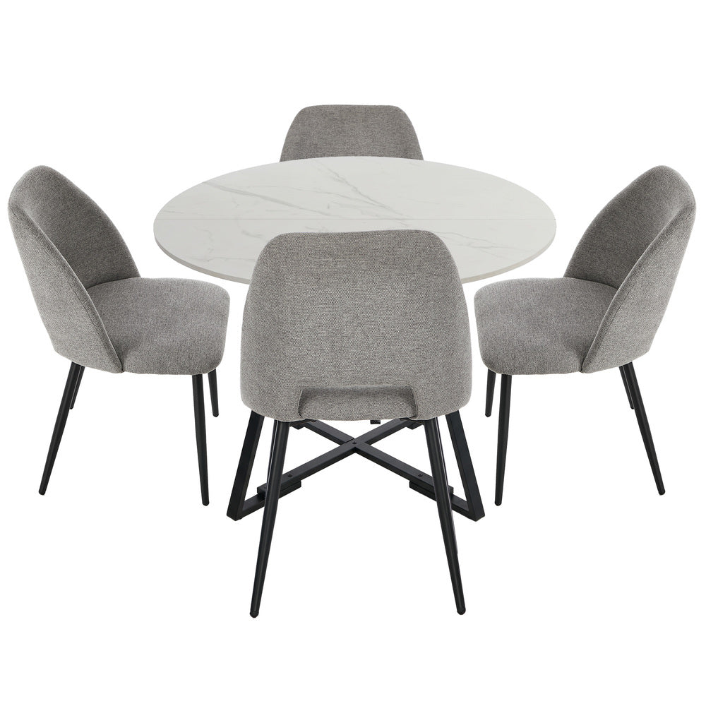 Round Dining Set Grey Fabric 50x47x82cm