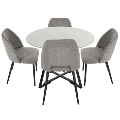 Round Dining Set Grey Fabric 50x47x82cm