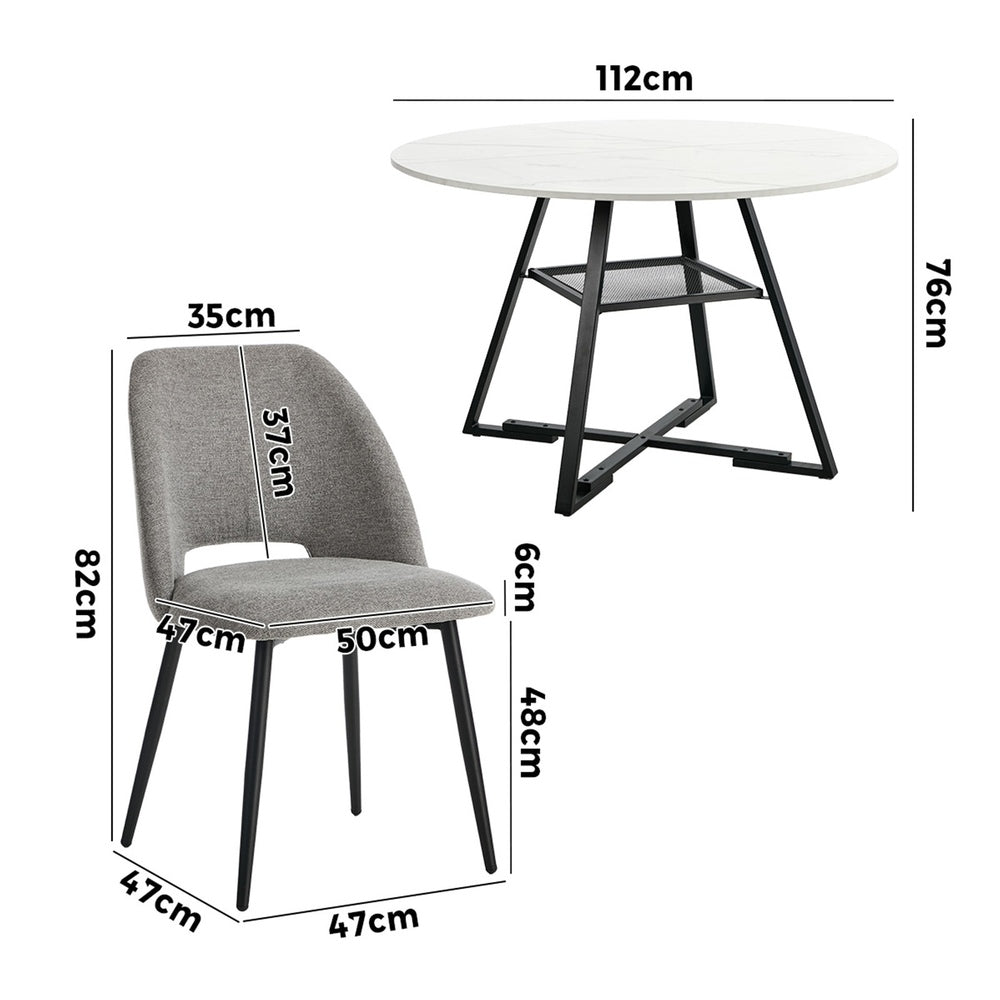 Round Dining Set Grey Fabric 50x47x82cm
