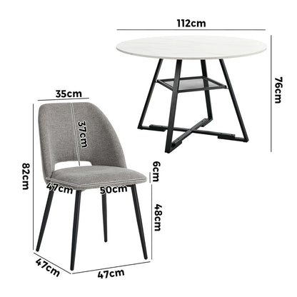 Round Dining Set Grey Fabric 50x47x82cm