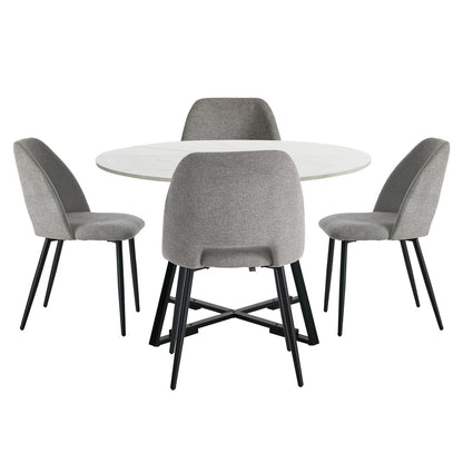 Round Dining Set Grey Fabric 50x47x82cm