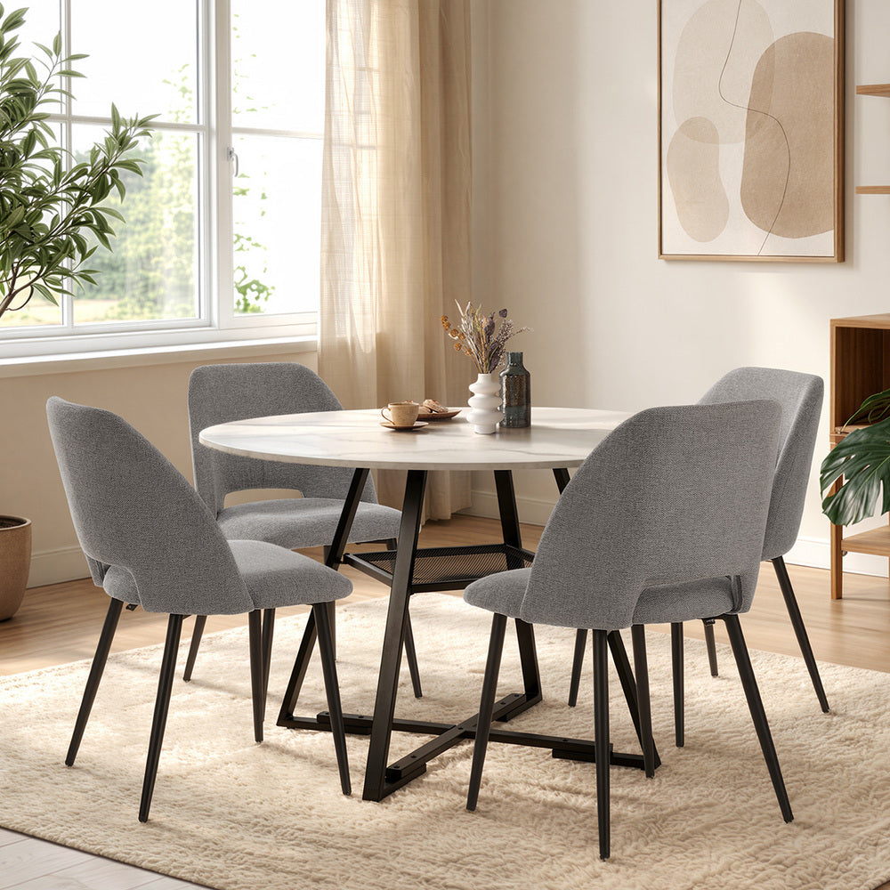 Round Dining Set Grey Fabric 50x47x82cm