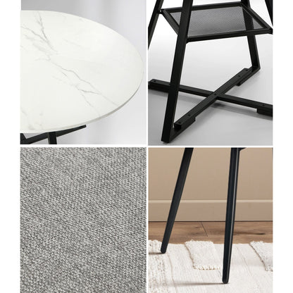 Round Dining Set Grey Fabric 50x47x82cm