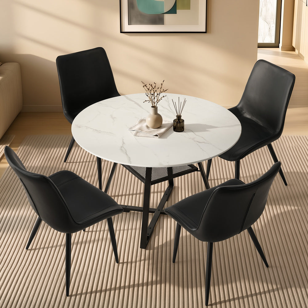 Dining Set Round White PU