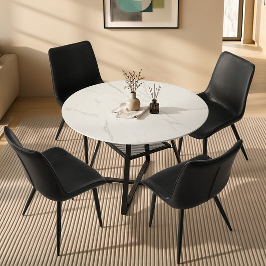 Dining Set Round White PU