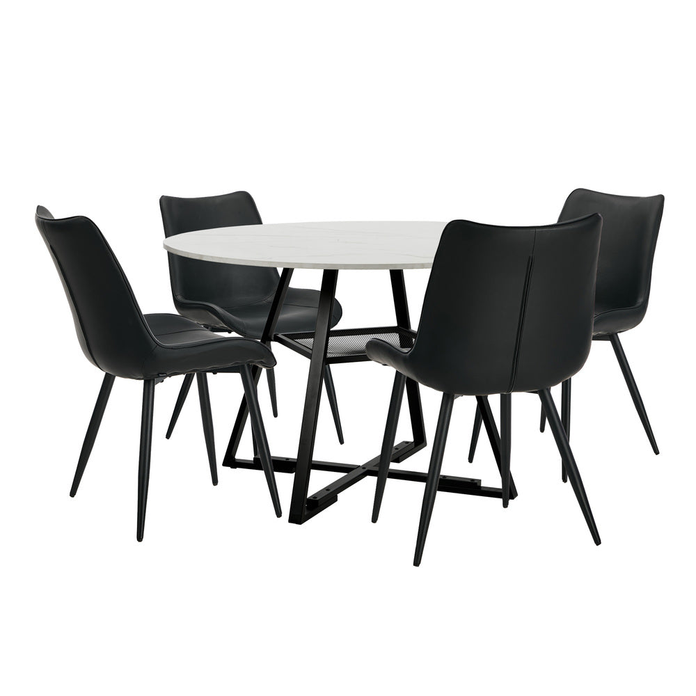Dining Set Round White PU