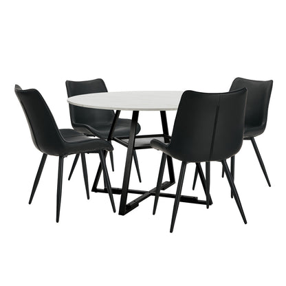 Dining Set Round White PU