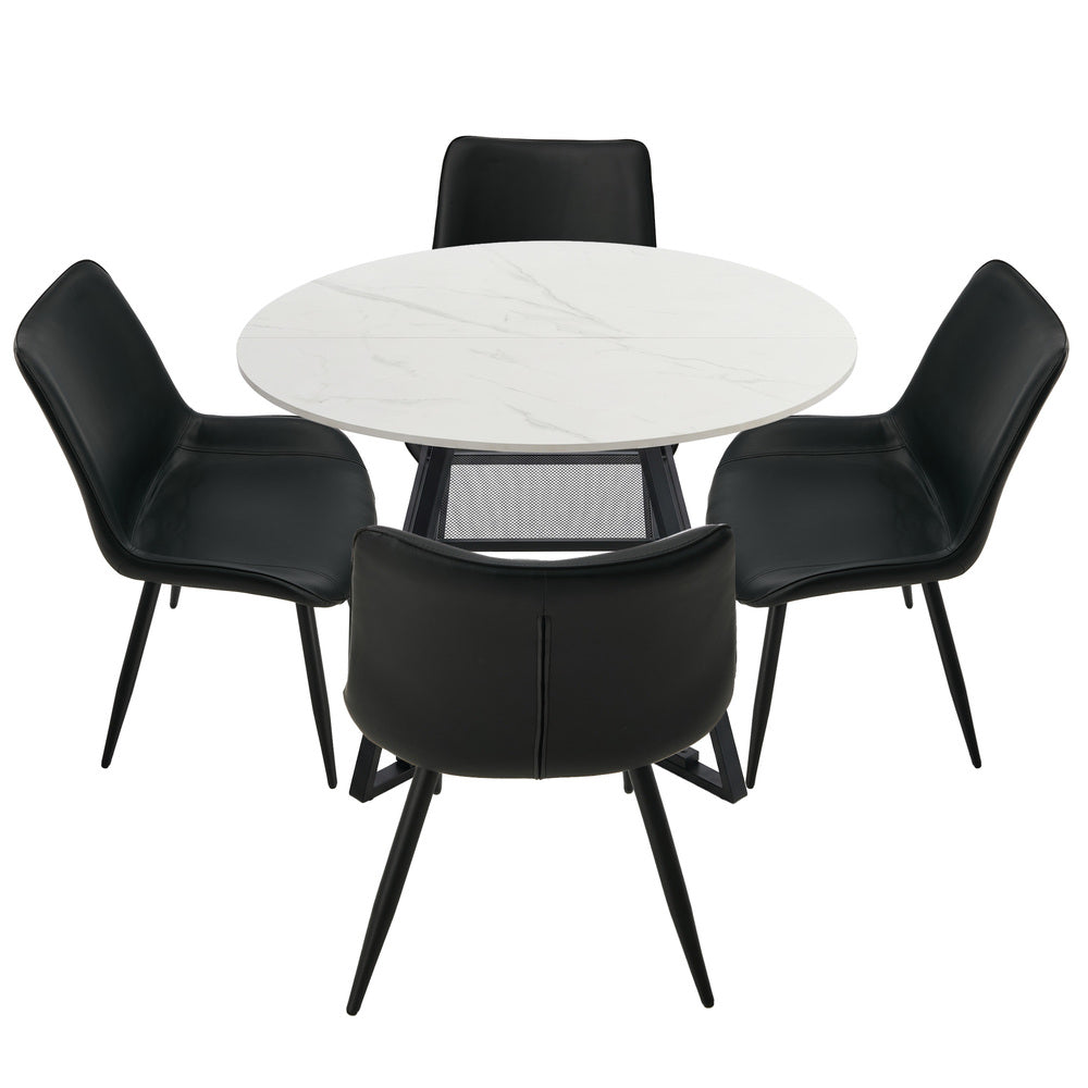 Dining Set Round White PU
