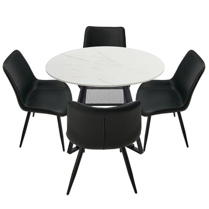 Dining Set Round White PU