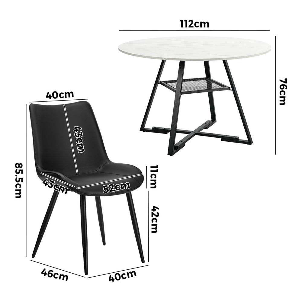 Dining Set Round White PU