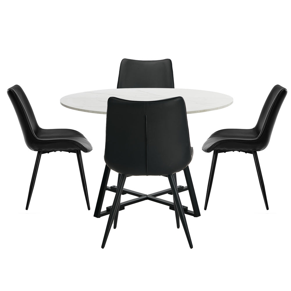 Dining Set Round White PU