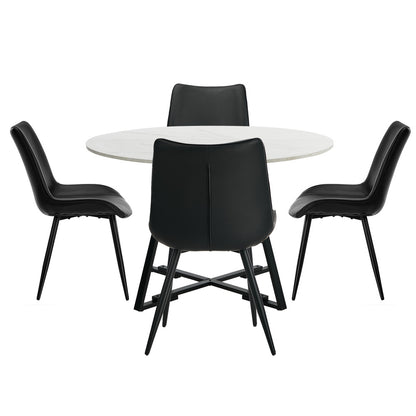 Dining Set Round White PU