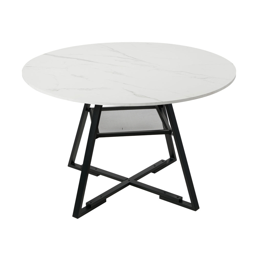 Dining Set Round White PU