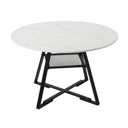 Dining Set Round White PU