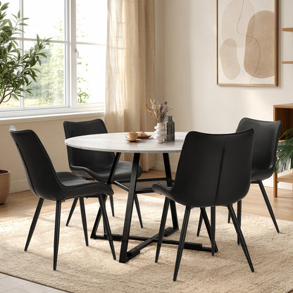 Dining Set Round White PU