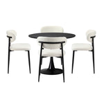 90cm Round Dining Table with 4x Dining Chairs Boucle Black&White