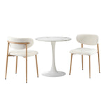 60cm Round Dining Table with 2x Dining Chairs Boucle White