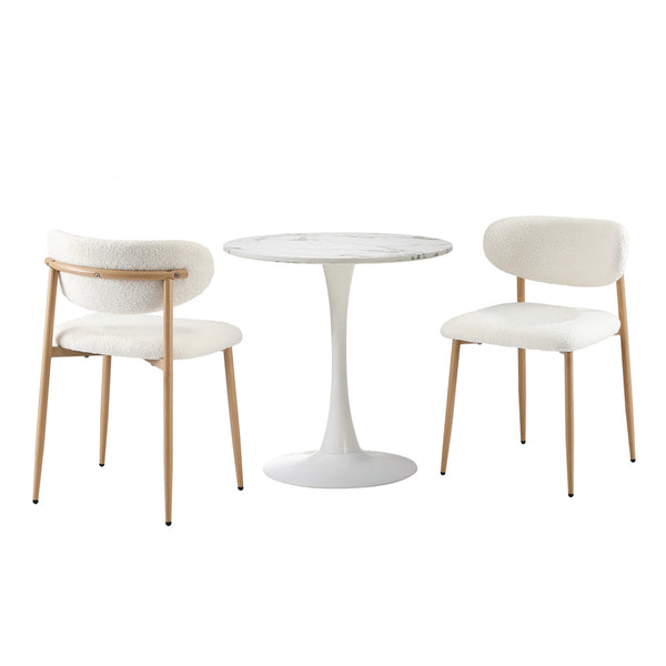  60cm Round Dining Table with 2x Dining Chairs Boucle White