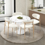 90cm Round Dining Table with 4x Dining Chairs Boucle White&Gold