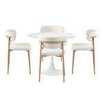 90cm Round Dining Table with 4x Dining Chairs Boucle White&Gold