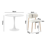 90cm Round Dining Table with 4x Dining Chairs Boucle White&Gold