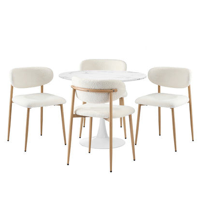 90cm Round Dining Table with 4x Dining Chairs Boucle White&Gold