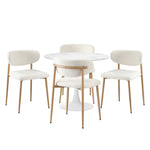 90cm Round Dining Table with 4x Dining Chairs Boucle White&Gold