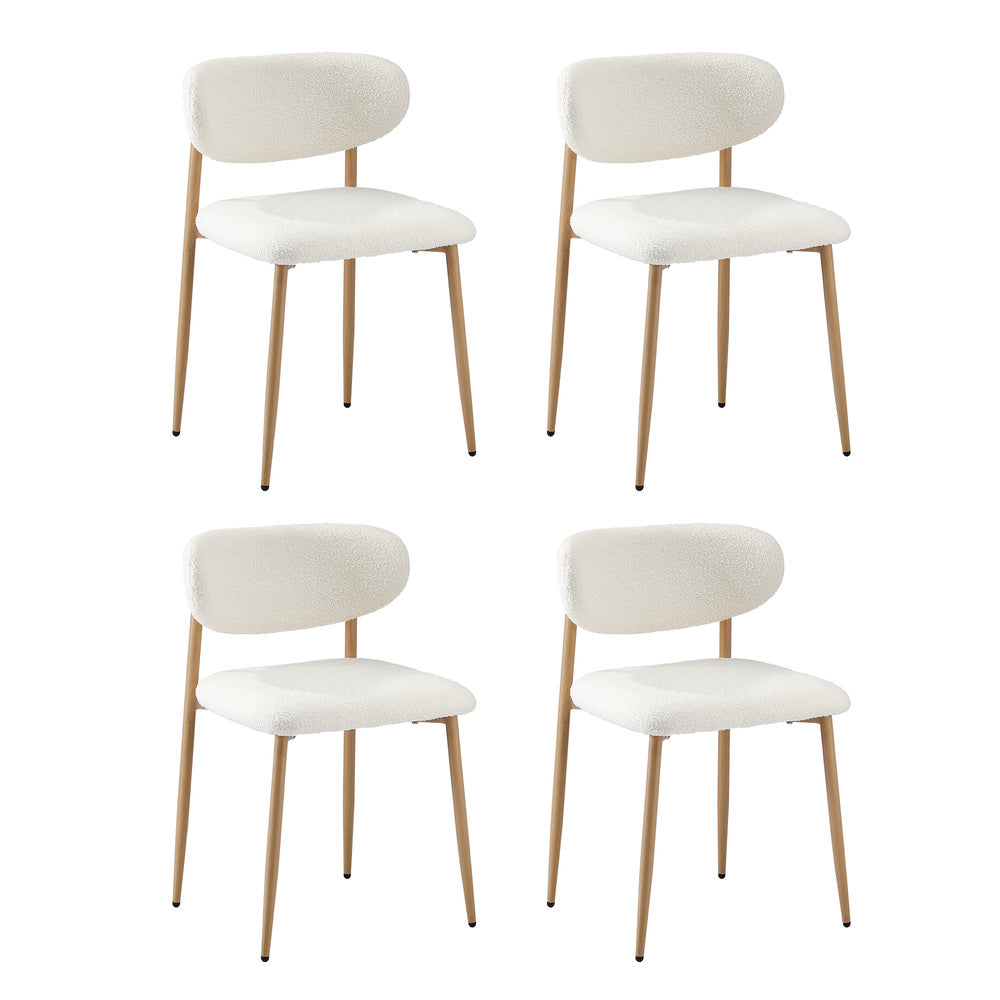 90cm Round Dining Table with 4x Dining Chairs Boucle White&Gold