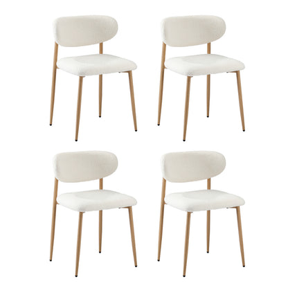 90cm Round Dining Table with 4x Dining Chairs Boucle White&Gold