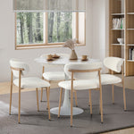 90cm Round Dining Table with 4x Dining Chairs Boucle White&Gold