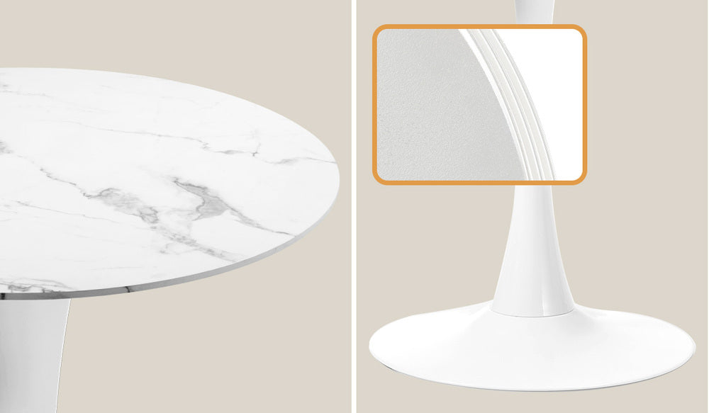 90cm Round Dining Table with 4x Dining Chairs Boucle White&Gold