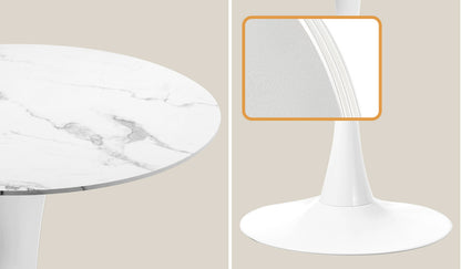 90cm Round Dining Table with 4x Dining Chairs Boucle White&Gold