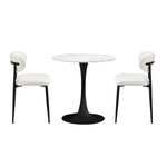 60cm Round Dining Table with 2x Dining Chairs Boucle White&Black