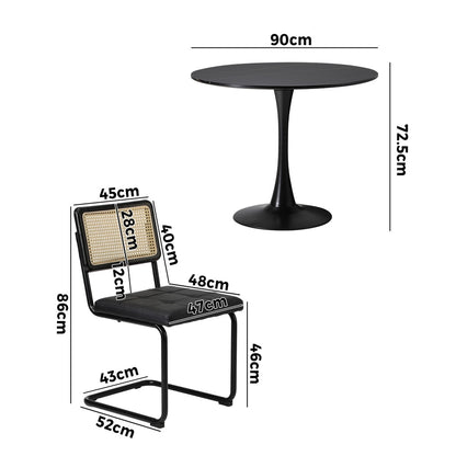 90cm Round Dining Table with 5PCS Dining Chairs PU Leather Black