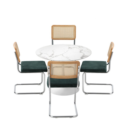 90cm Round Dining Table with 5PCS Dining Chairs PU Leather Black