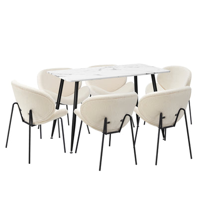 120cm Rectangle Dining Table with 6 Chairs Sherpa White