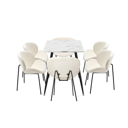 120cm Rectangle Dining Table with 4 Chairs Sherpa White