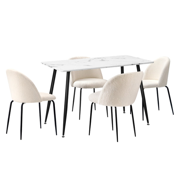  120cm Rectangle Dining Table with 4PCS/6PCS Chairs White Sherpa