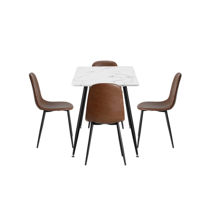 120cm Rectangle Dining Table with 6PCS Chairs PU Brown