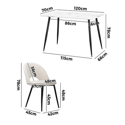 120cm Rectangle Dining Table with 4PCS Chairs Sherpa White