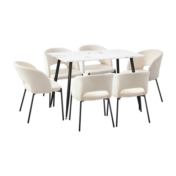  Rectangle Dining Table with 4PCS & 6PCS Sherpa White Chairs Modern Kitchen