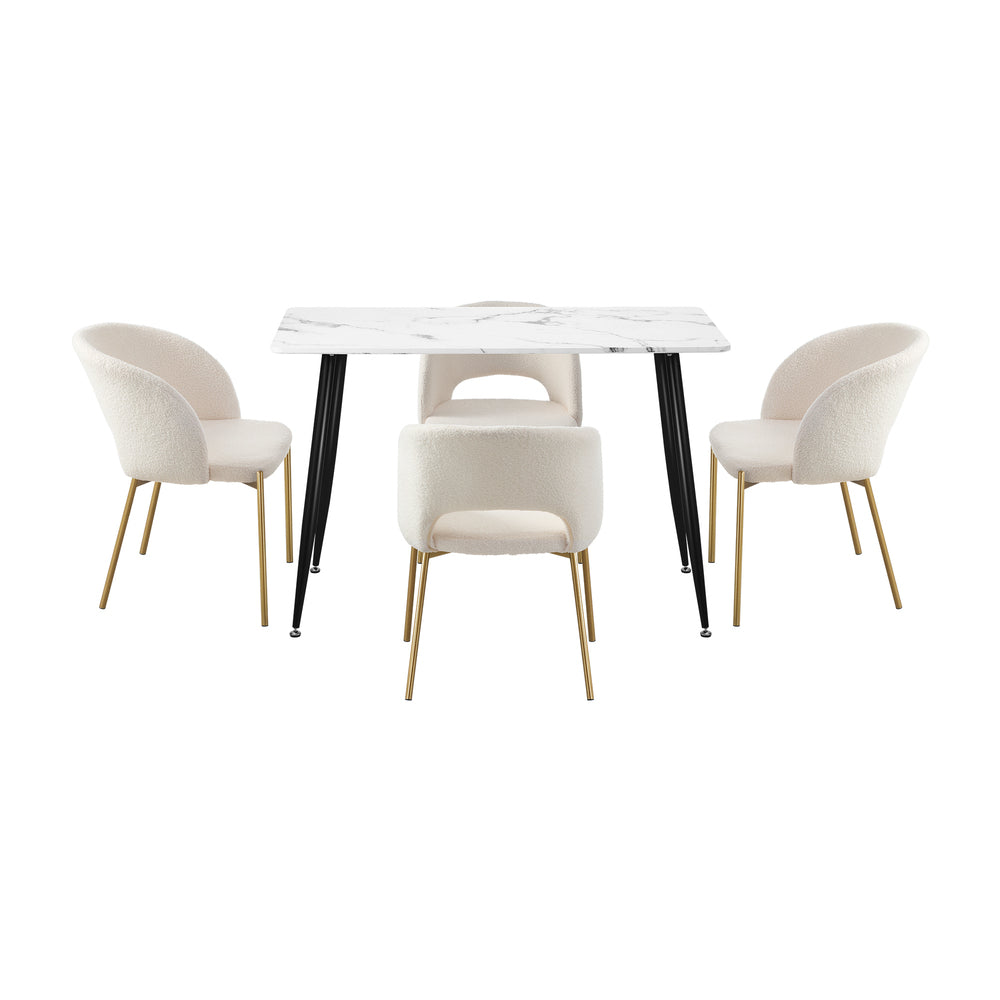 120cm Rectangle Dining Table with 4PCS Chairs Sherpa White