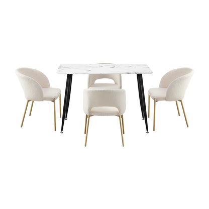 120cm Rectangle Dining Table with 4PCS Chairs Sherpa White