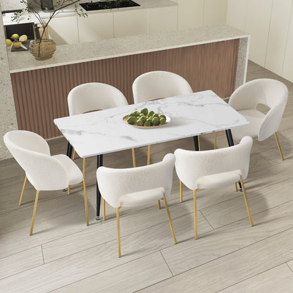120cm Rectangle Dining Table with 6 Grey & Gold Fabric Chairs for Dining Room