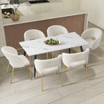 120cm Rectangle Dining Table with 6 Grey & Gold Fabric Chairs for Dining Room
